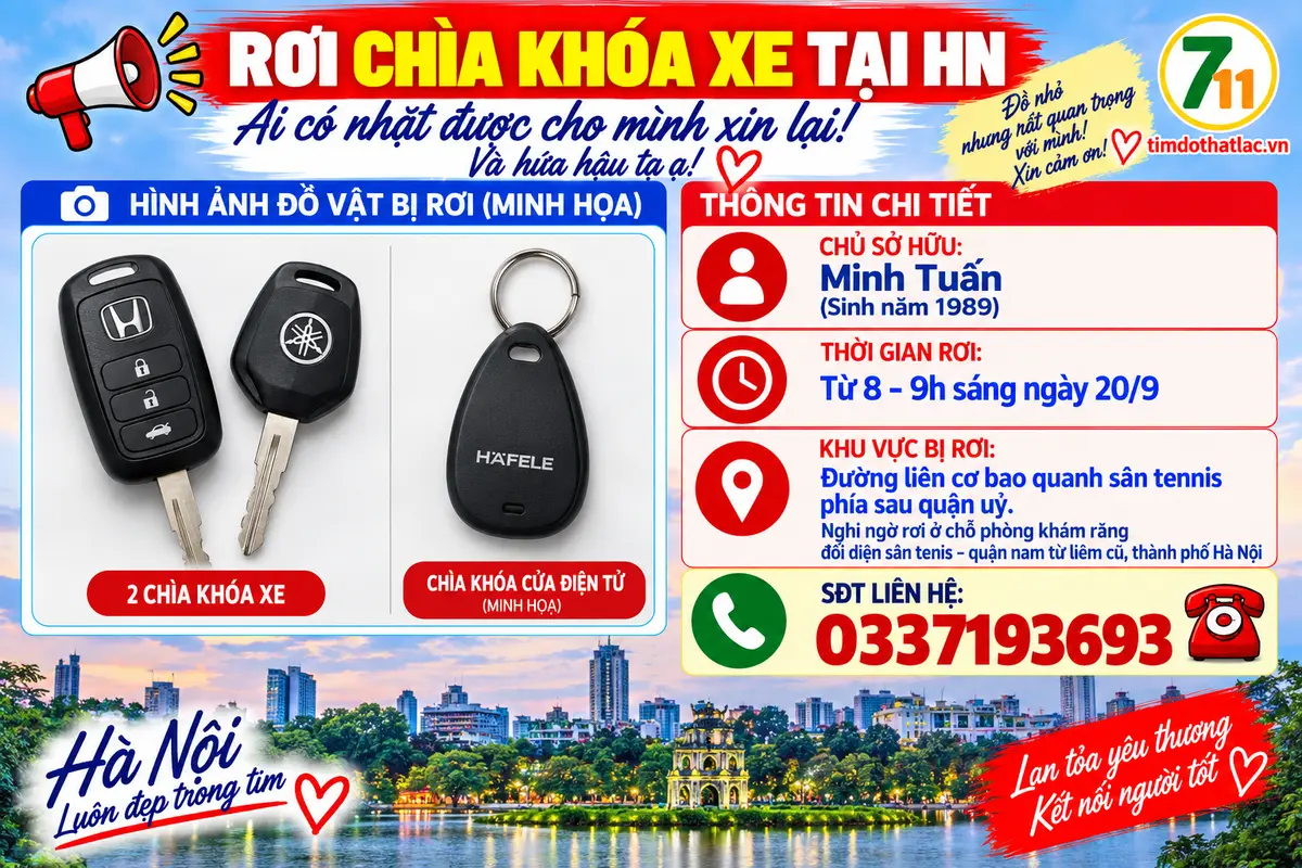 📌 rơi chìa khóa xe tại HN
