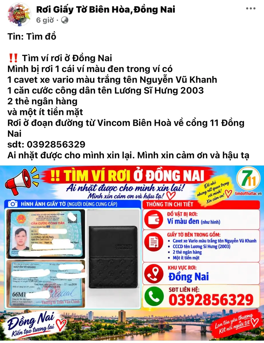tìm ví màu đen bị đánh rơi