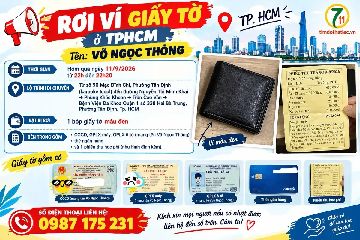 🆘 Rơi ví giấy tờ ở TPHCM tên Võ Ngọc Thông