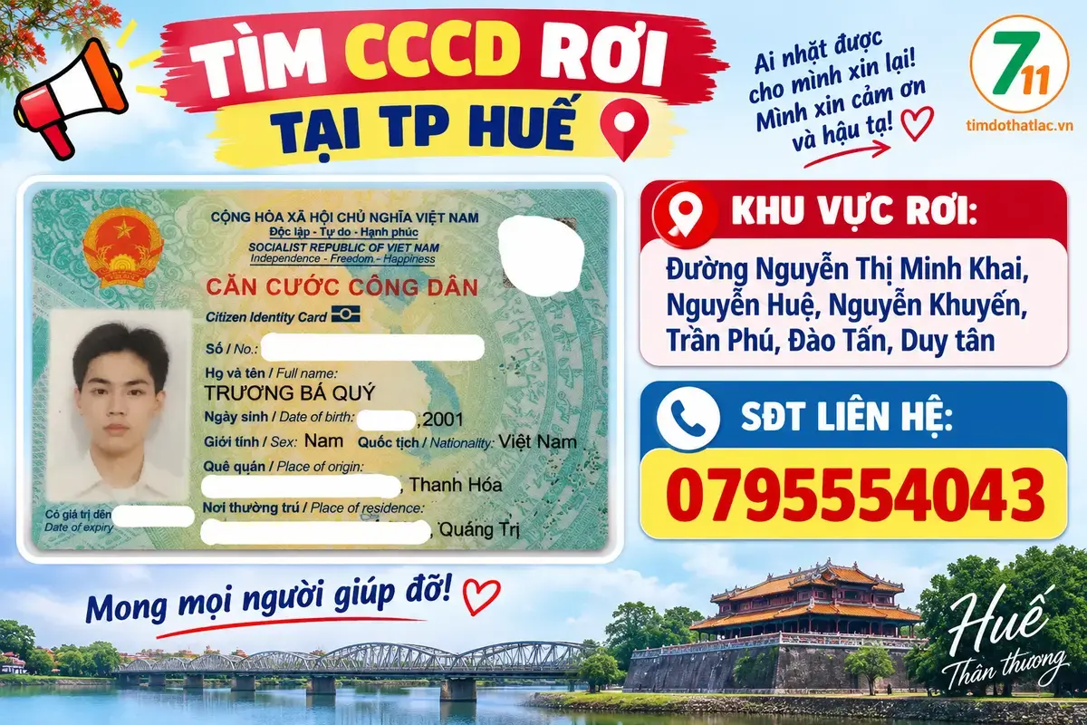 🆘 TÌM CCCD rơi ở tp Huế tên TRƯƠNG BÁ QUÝ