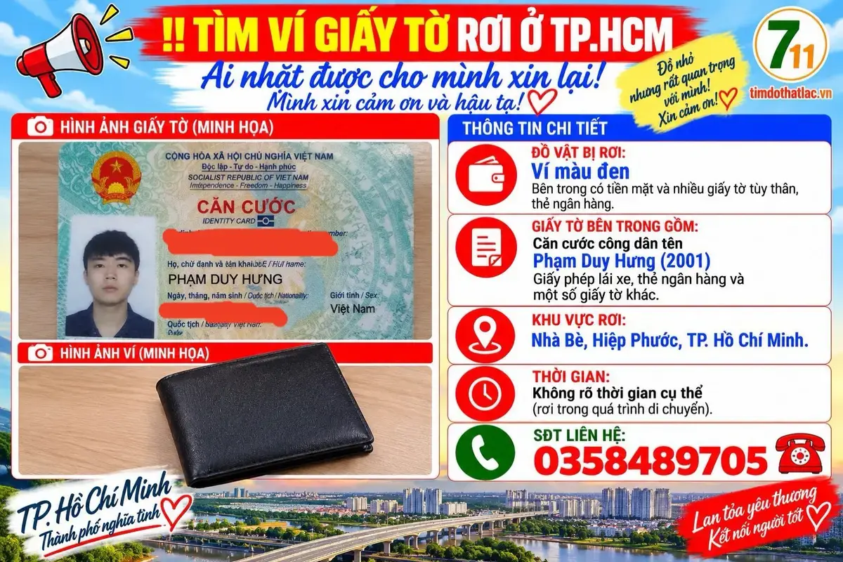 Nhà Bè - TP HCM tìm bóp Phạm Duy Hưng 2k1