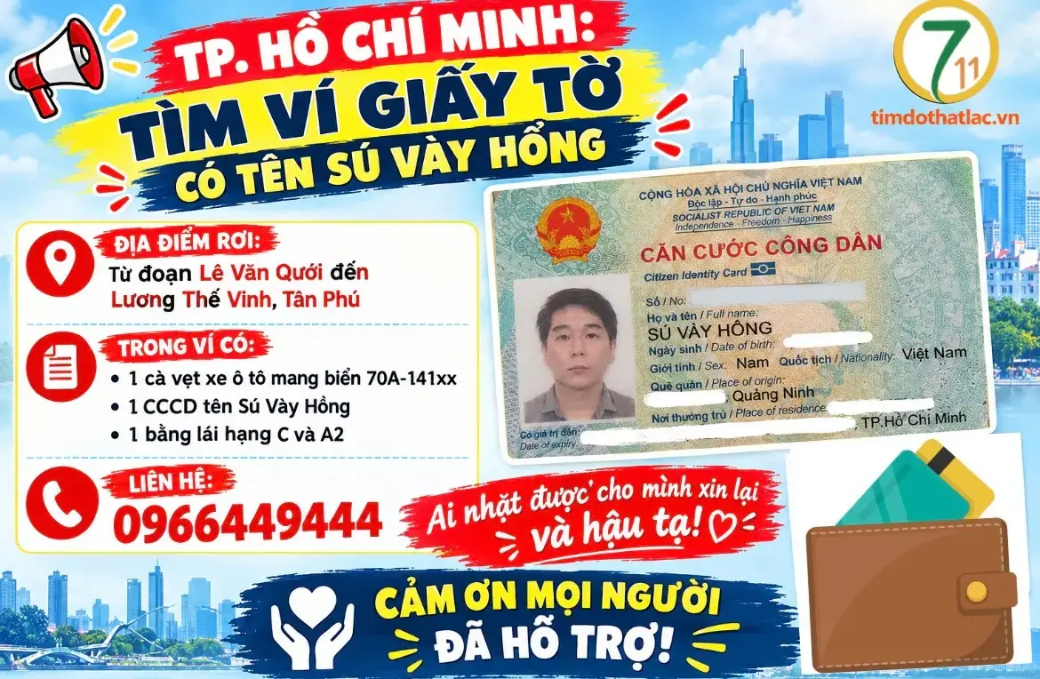 ‼️Hồ Chí Minh: Tìm ví giấy tờ có tên Sú Vày Hồng