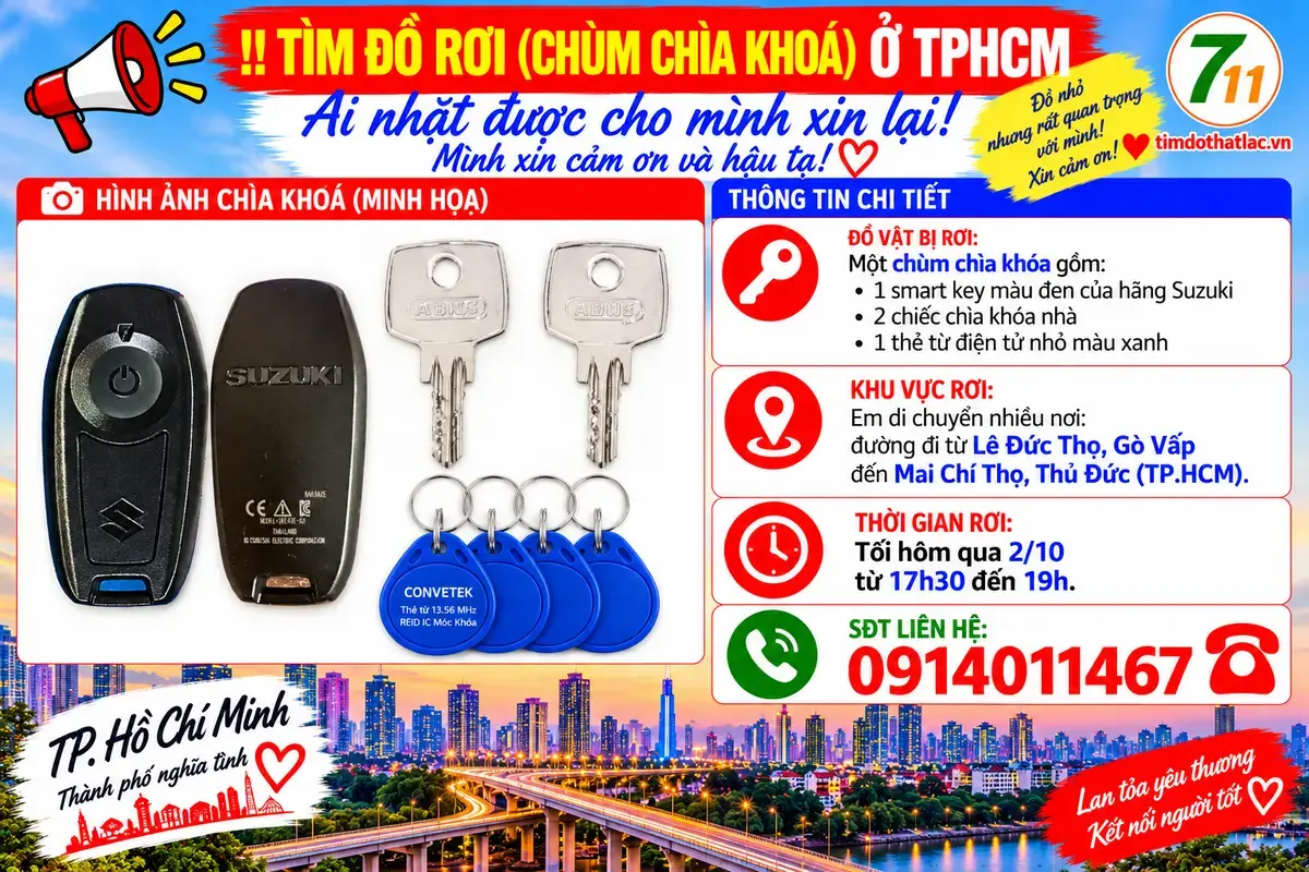 🆘 TÌM ĐỒ RƠI ( CHÙM CHÌA KHOÁ ) ở TPHCM