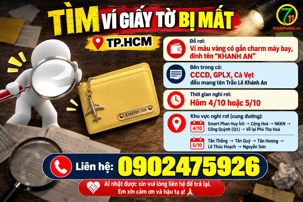 🆘 RƠI VÍ GIẤY TỜ Ở TPHCM TÊN Trần Lê Khánh An