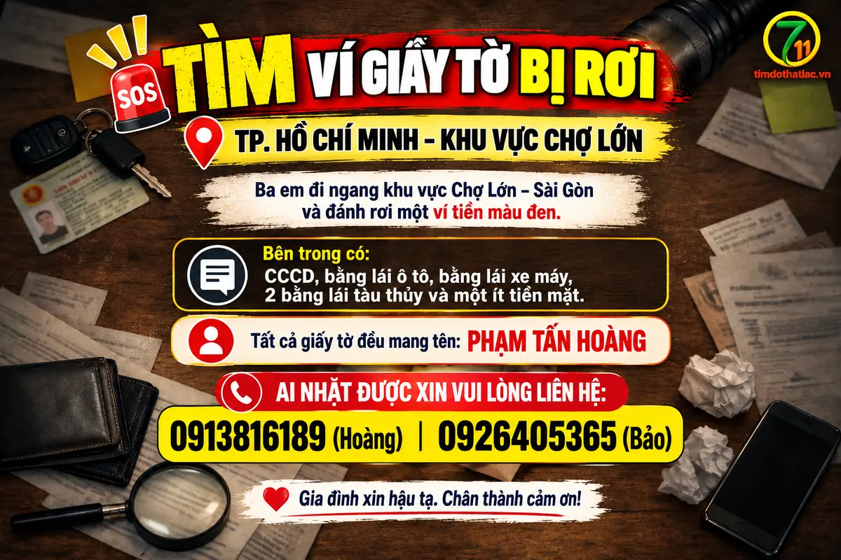 🆘 RƠI VÍ GIẤY TỜ Ở TPHCM TÊN PHẠM TẤN HOÀNG