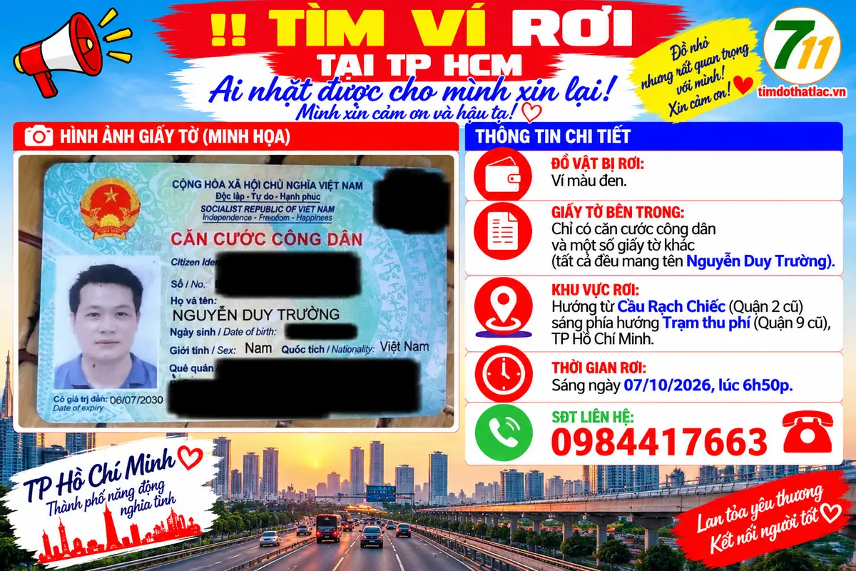 Rơi ví ở Hồ Chí Minh tên Nguyễn Duy Trường