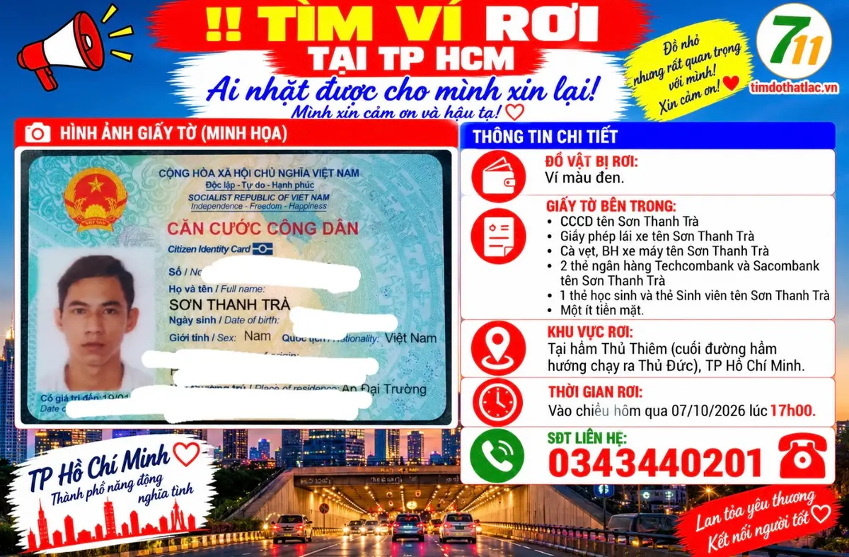 Rơi ví ở Hồ Chí Minh tên Sơn Thanh Trà