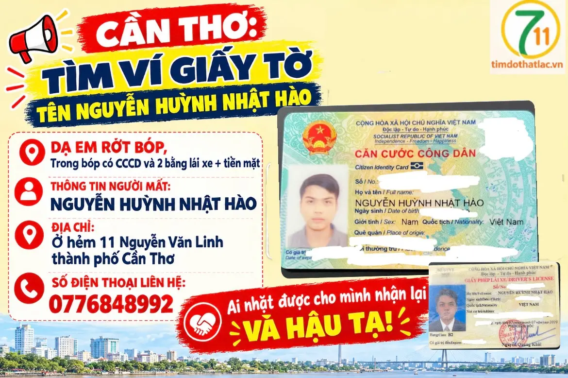 ‼️Cần Thơ: Tìm ví giấy tờ tên Nguyễn Huỳnh Nhật Hào