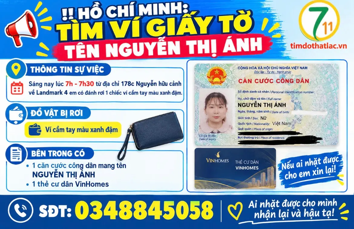 ‼️ Hồ Chí Minh : Tìm ví giấy tờ tên Nguyễn Thị Ánh