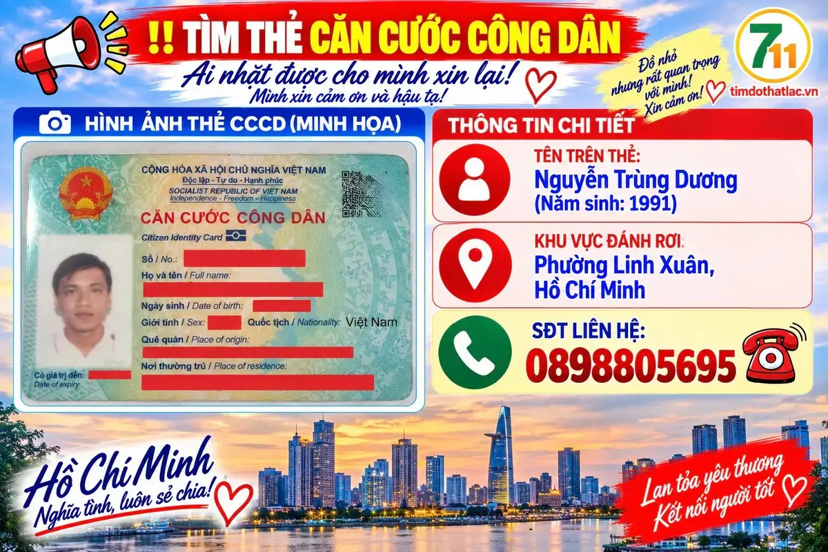 Rơi căn cước ở Hồ Chí Minh tên Nguyễn Trùng Dương 1991