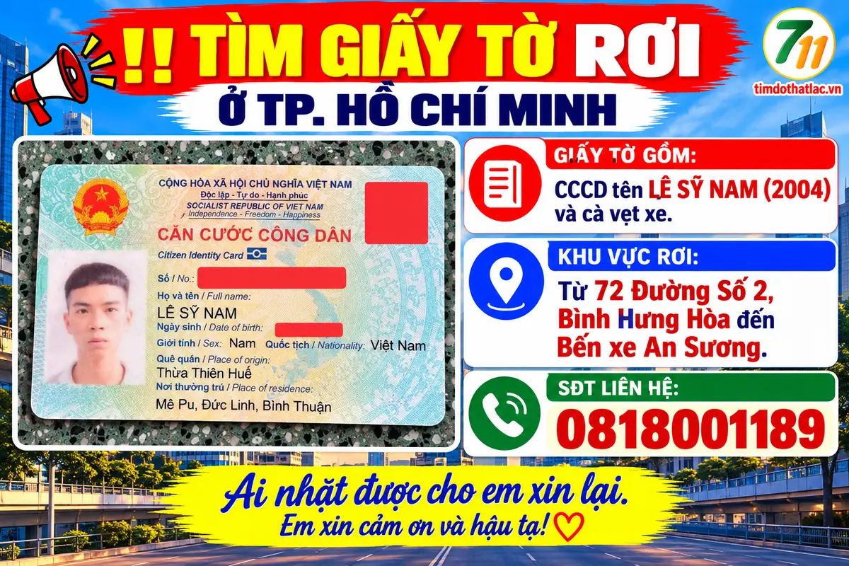 Rơi giấy tờ ở Hồ Chí Minh tên Lê Sỹ Nam 2004