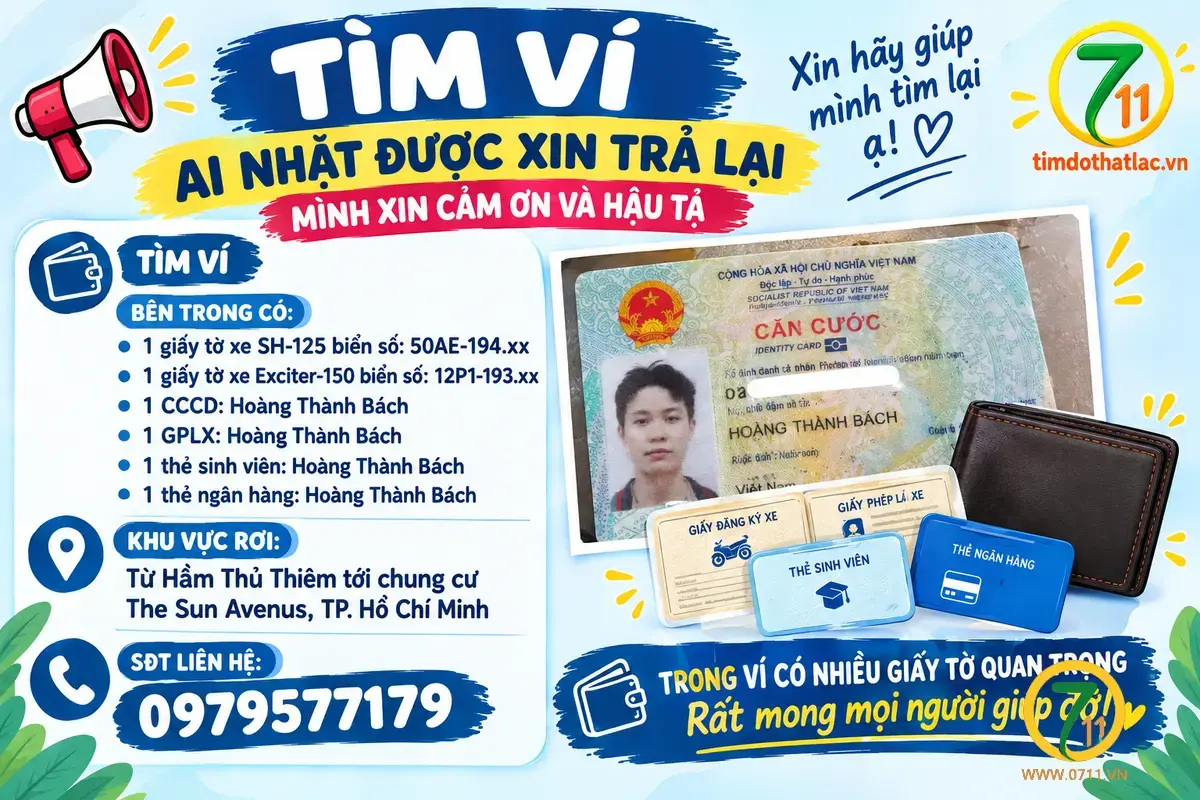 Rơi ví ở Hồ Chí Minh tên Hoàng Thành Bách