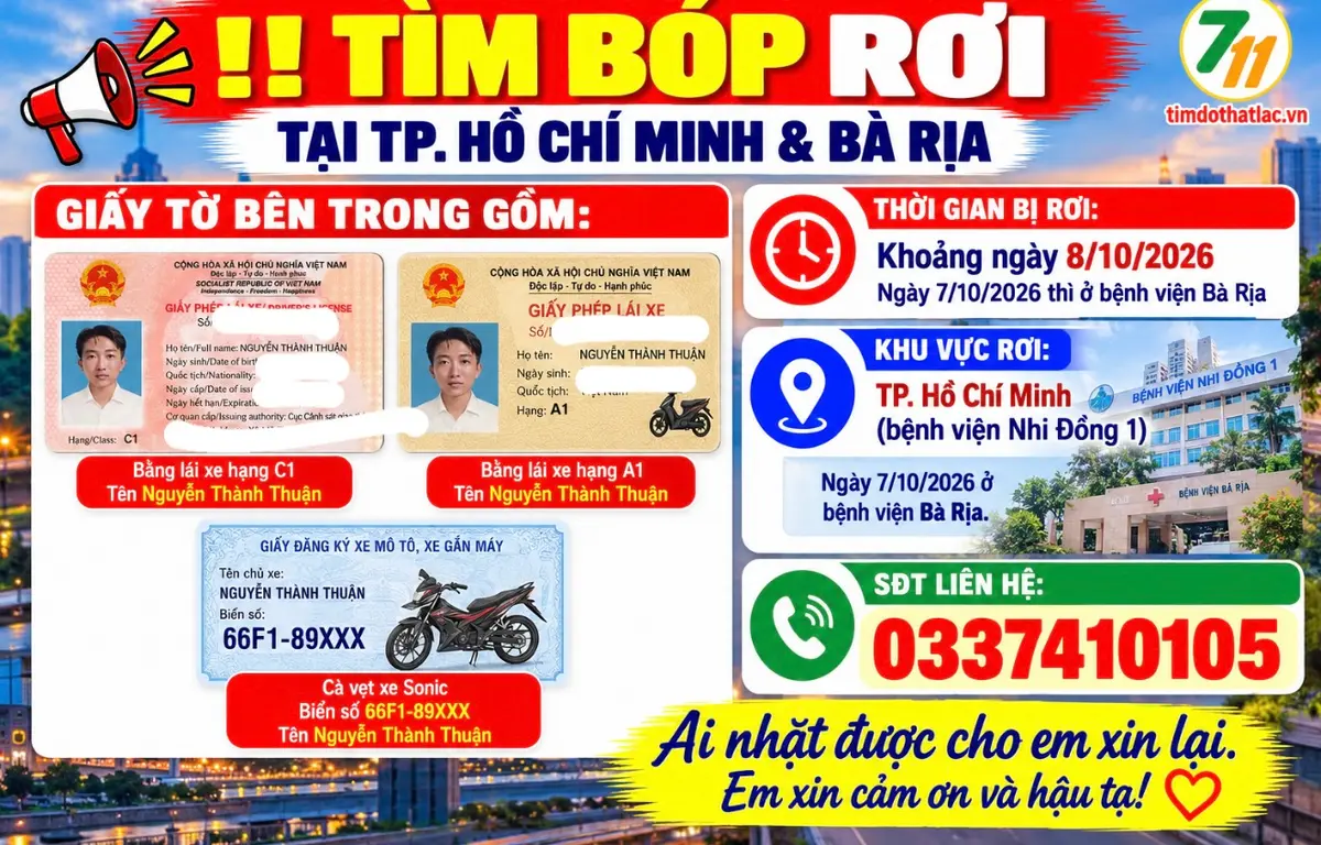 Rơi ví ở Hồ Chí Minh tên Nguyễn Thành Thuận