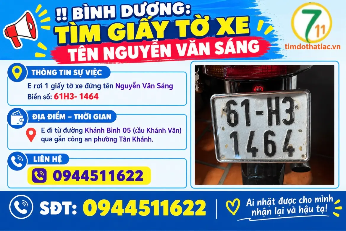 ‼️Bình Dương: Tìm giấy tờ xe tên Nguyễn Văn Sáng