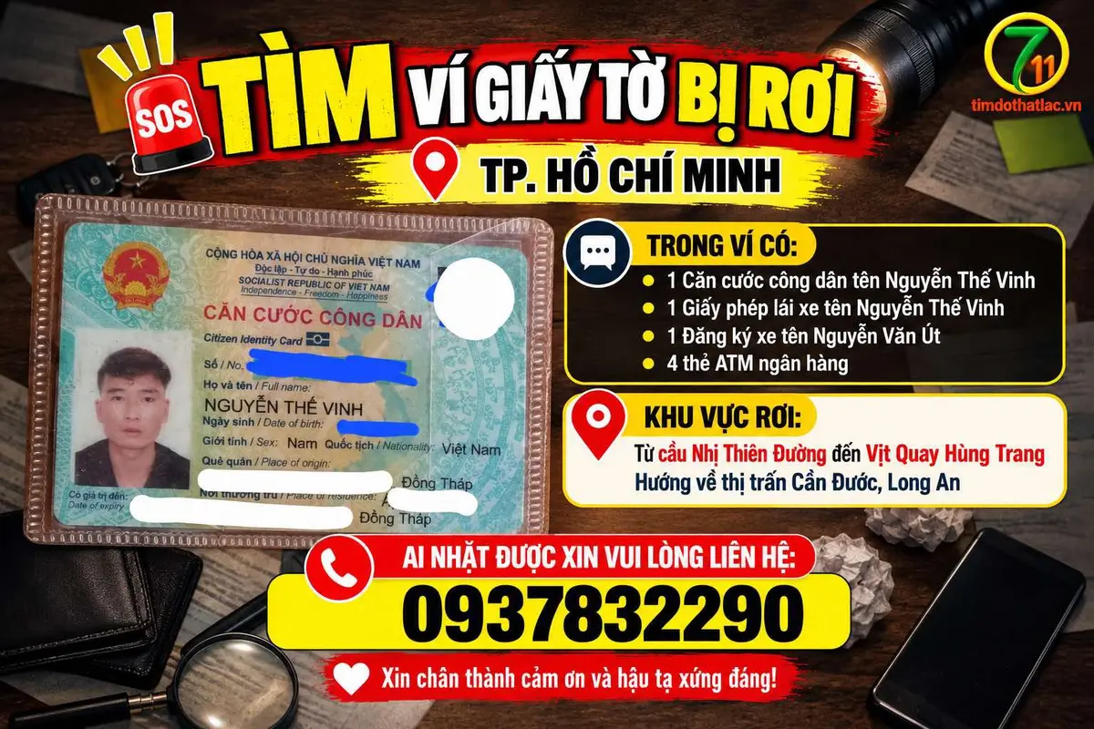 🆘 RƠI VÍ GIẤY TỜ Ở TPHCM tên Nguyễn Thế Vinh