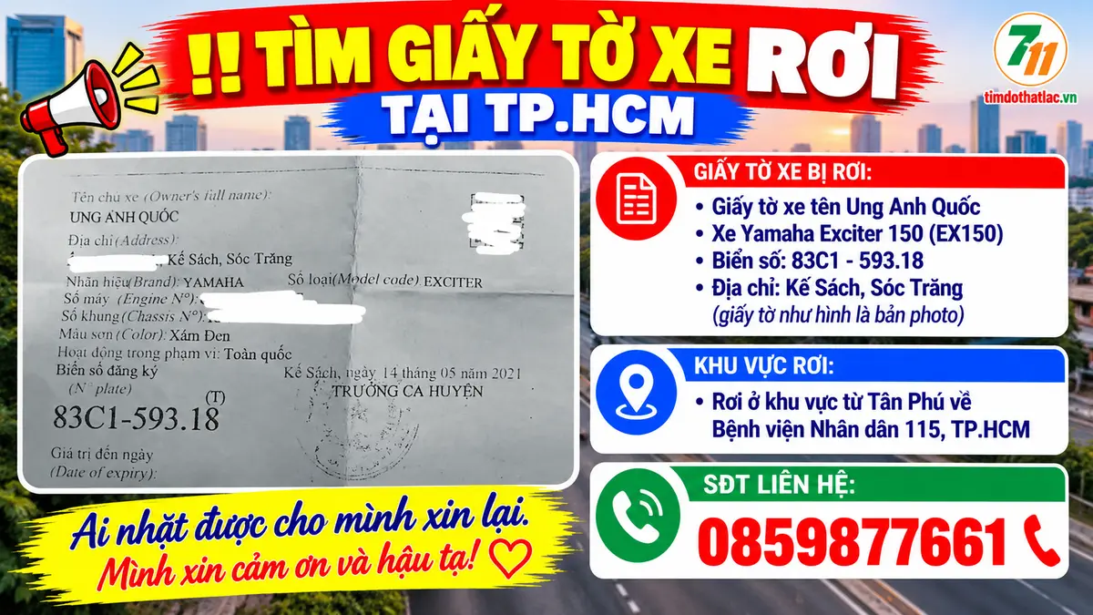 📌 rơi giấy tờ xe tên Ung Anh Quốc
