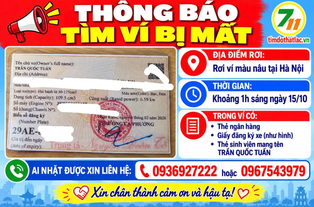 Rơi ví ở Hà Nội tên Trần Quốc Tuấn
