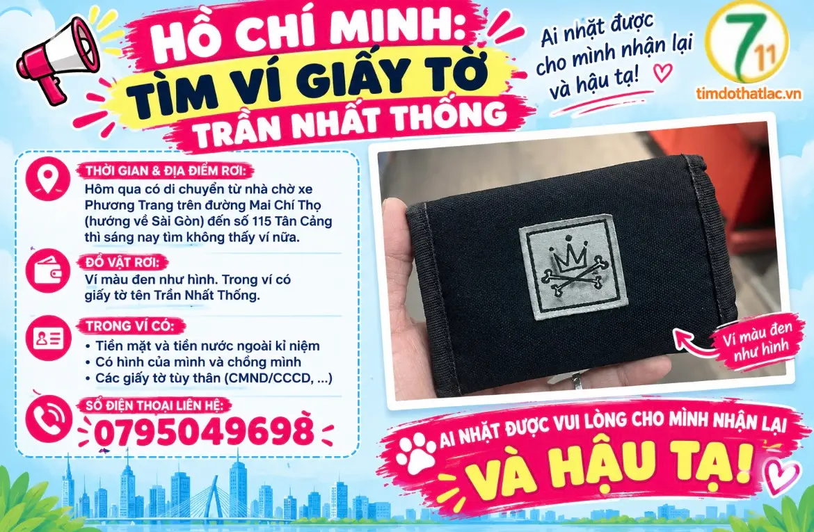 ‼️Hồ Chí Minh: Tìm ví giấy tờ tên Trần Nhất Thống