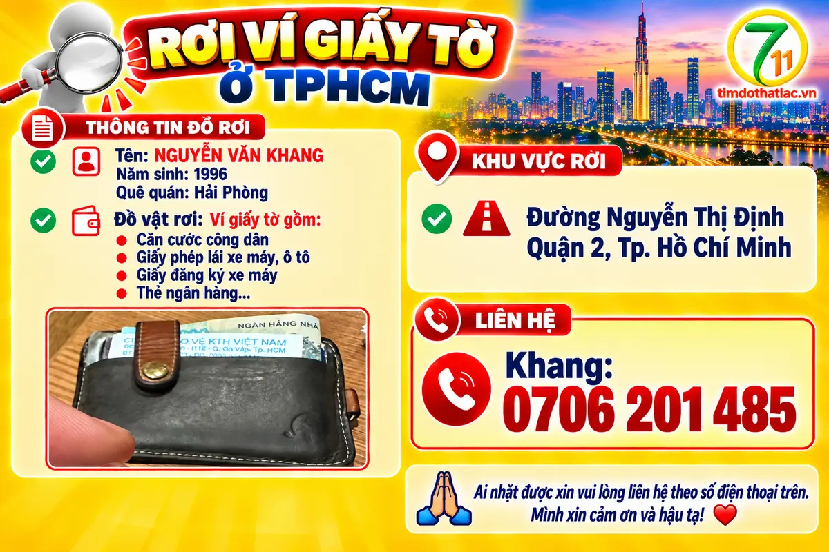 🆘 RƠI VÍ GIẤY TỜ Ở TPHCM TÊN NGUYỄN VĂN KHANG 1996 - Hải Phòng