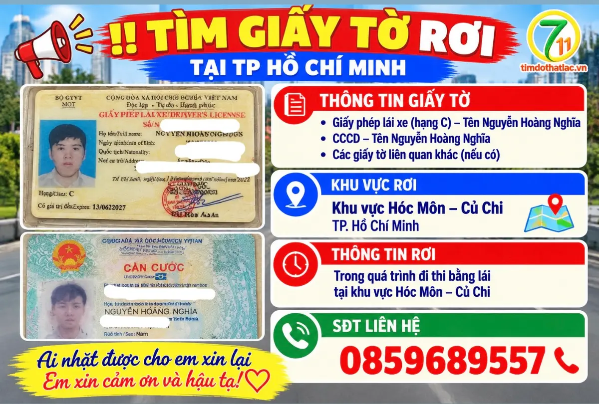 Rơi ví ở Hồ Chí Minh tên Nguyễn Hoàng Nghĩa