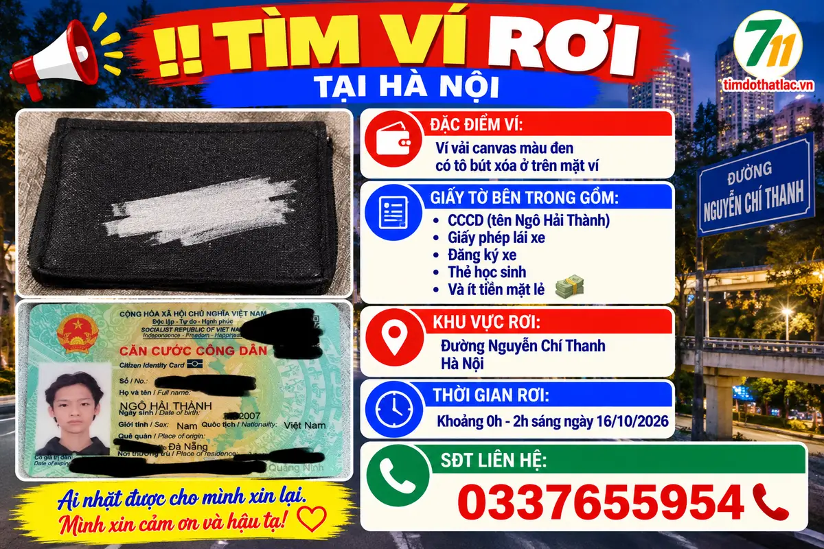 📌 rơi ví tại Hà Nội tên Ngô Hải Thành 2007