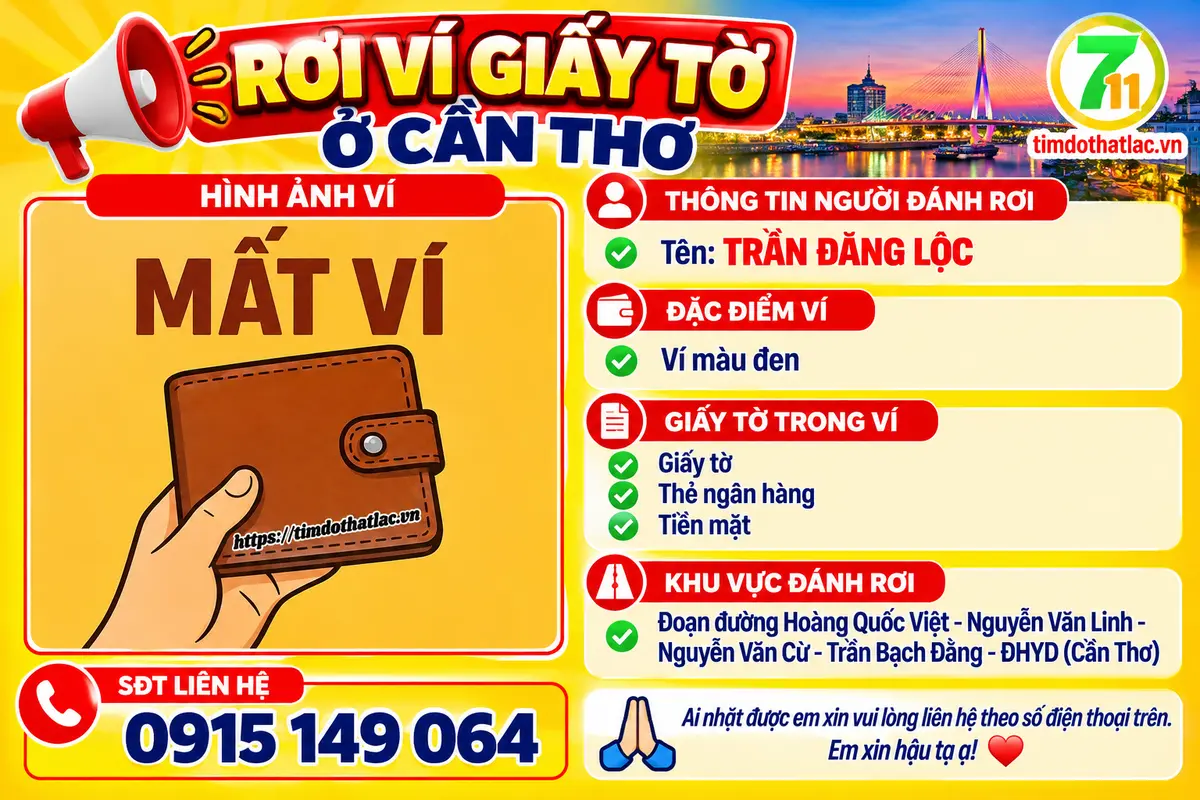 🆘 Rơi ví giấy tờ ở Cần Thơ tên Trần Đăng Lộc