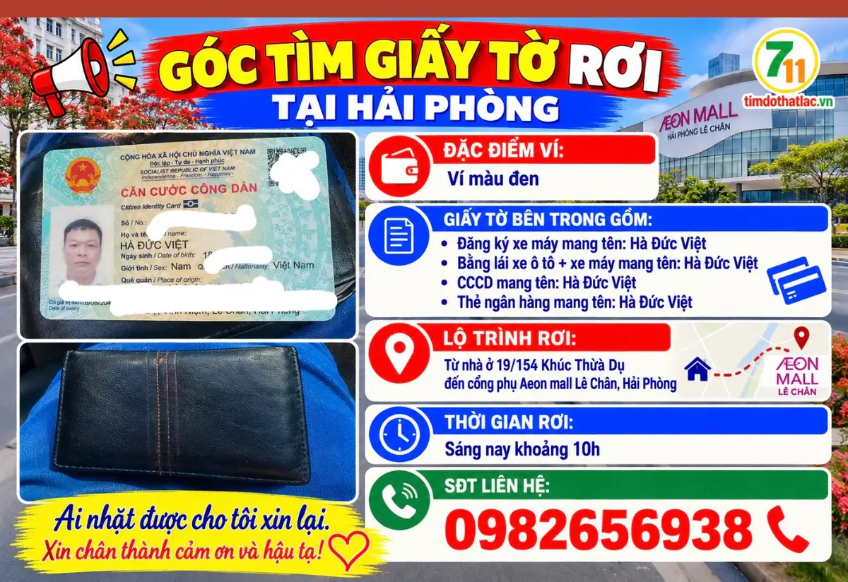 Rơi ví ở Hải Phòng tên Hà Đức Việt