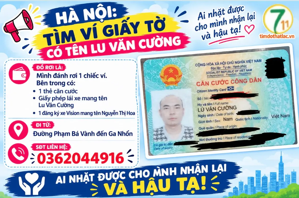 ‼️ Hà Nội : Tìm ví giấy tờ có tên Lu Văn Cường