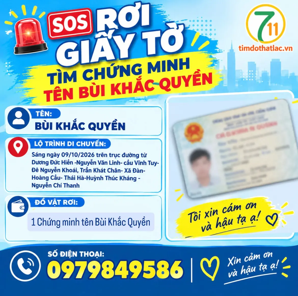 ‼️ Hà Nội : Tìm chứng minh tên Bùi Khắc Quyền