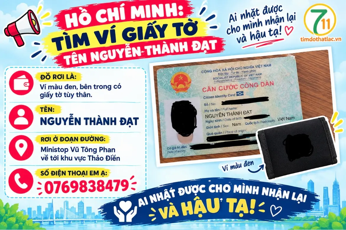 ‼️Hồ Chí Minh: Tìm ví giấy tờ tên Nguyễn Thành Đạt