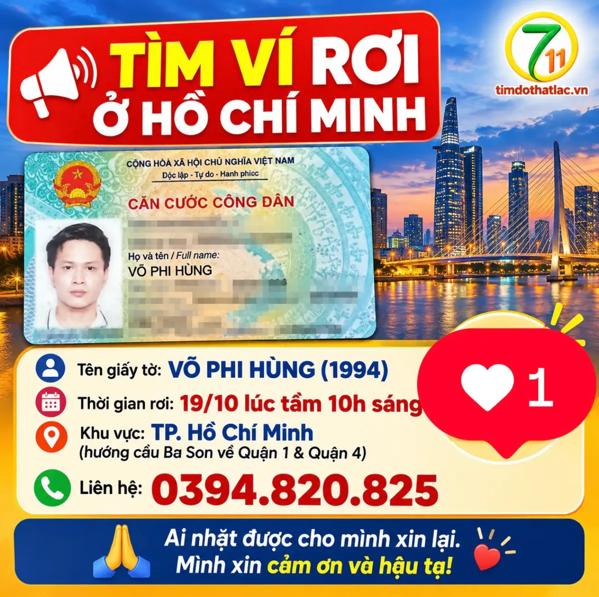 Rơi ví ở Hồ Chí Minh tên Võ Phi Hùng 1994