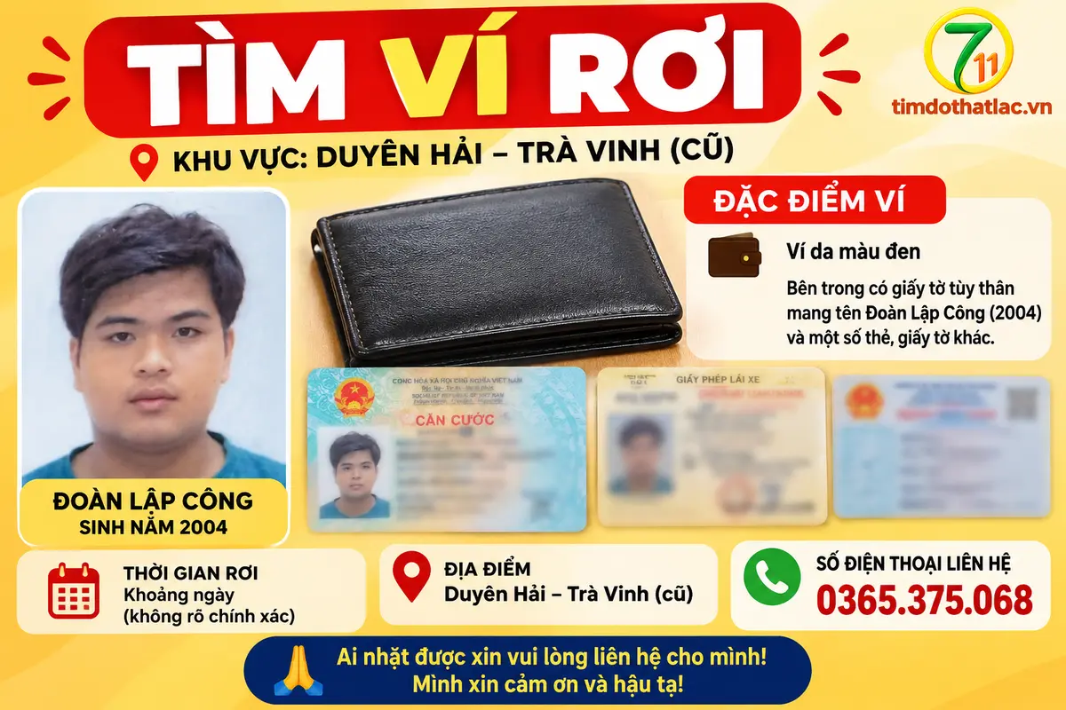 Rơi ví ở Trà Vinh tên Đoàn Lập Công 2004