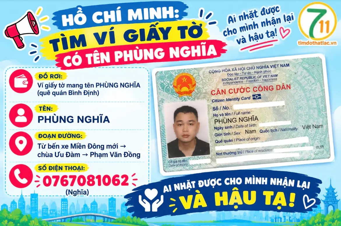 ‼️Hồ Chí Minh: Tìm ví giấy tờ tên Phùng Nghĩa