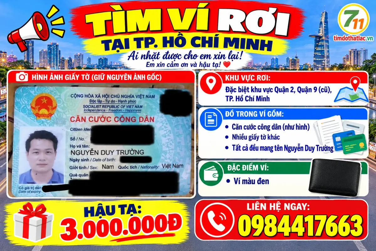 📌 rơi ví tại TP HCM tên Nguyễn Duy Trường