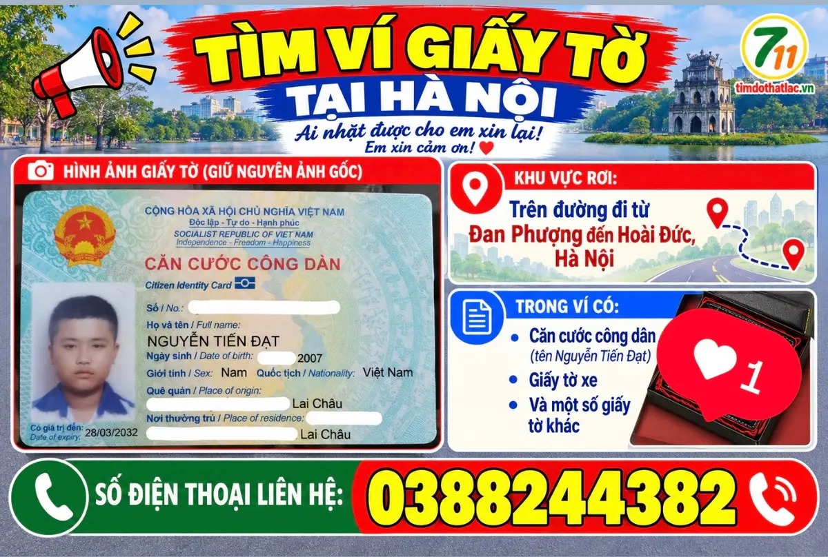 Rơi ví ở Hà Nội tên Nguyễn Tiến Đạt