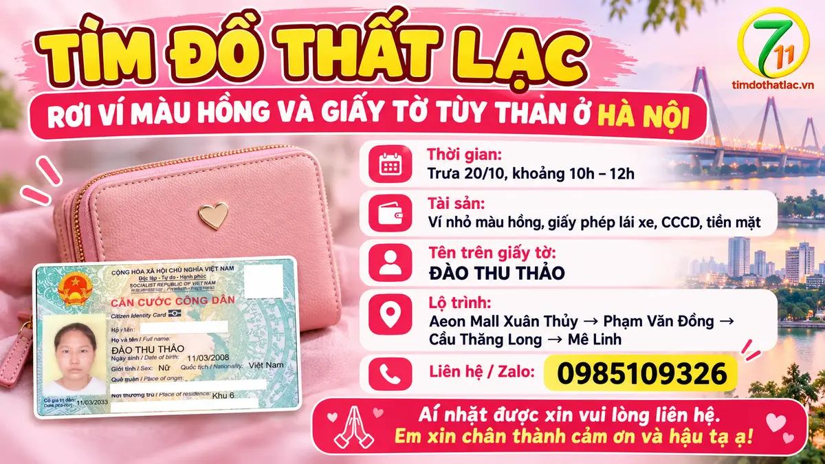 Rơi ví ở Hà Nội tên Đào Thu Thảo