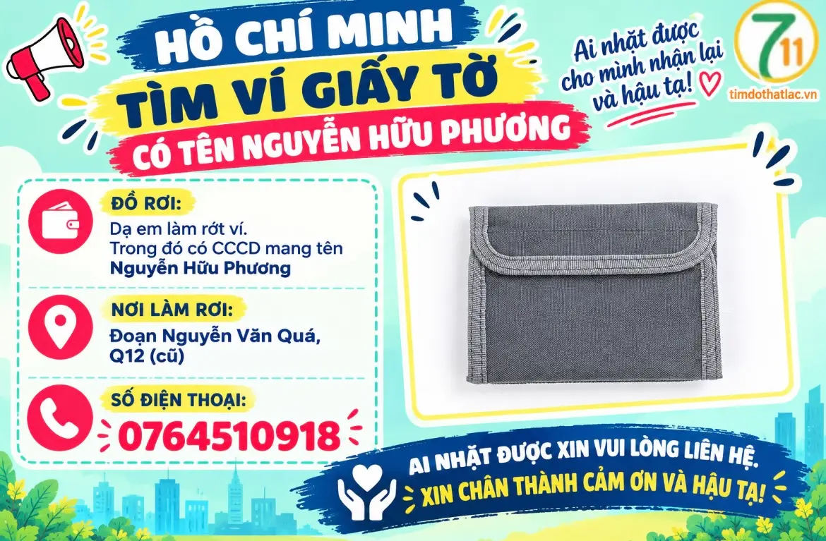 ‼️Hồ Chí Minh: Tìm ví giấy tờ tên Nguyễn Hữu Phương