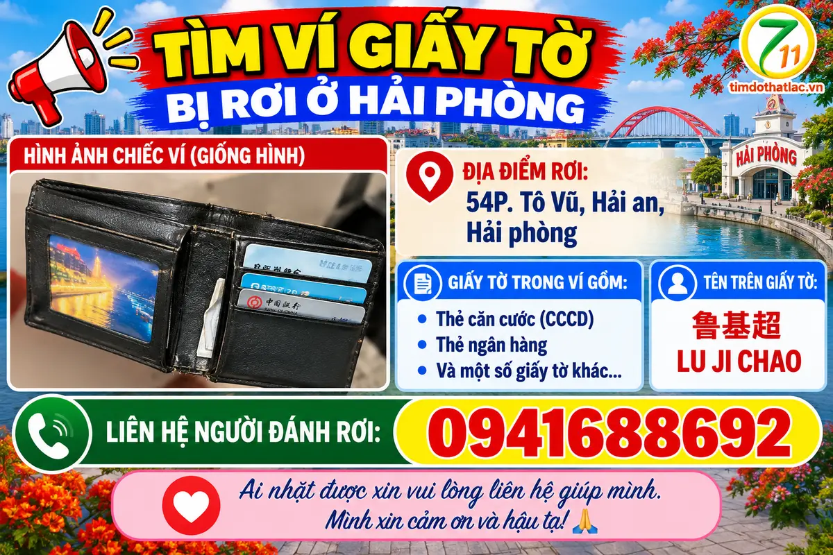🆘 Rơi ví giấy tờ ở Hải Phòng tên 鲁基超 LU JI CHAO