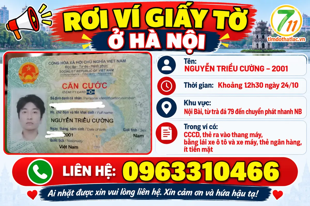 📌 rơi ví tại Hà Nội tên Nguyễn Triều Cường 2001