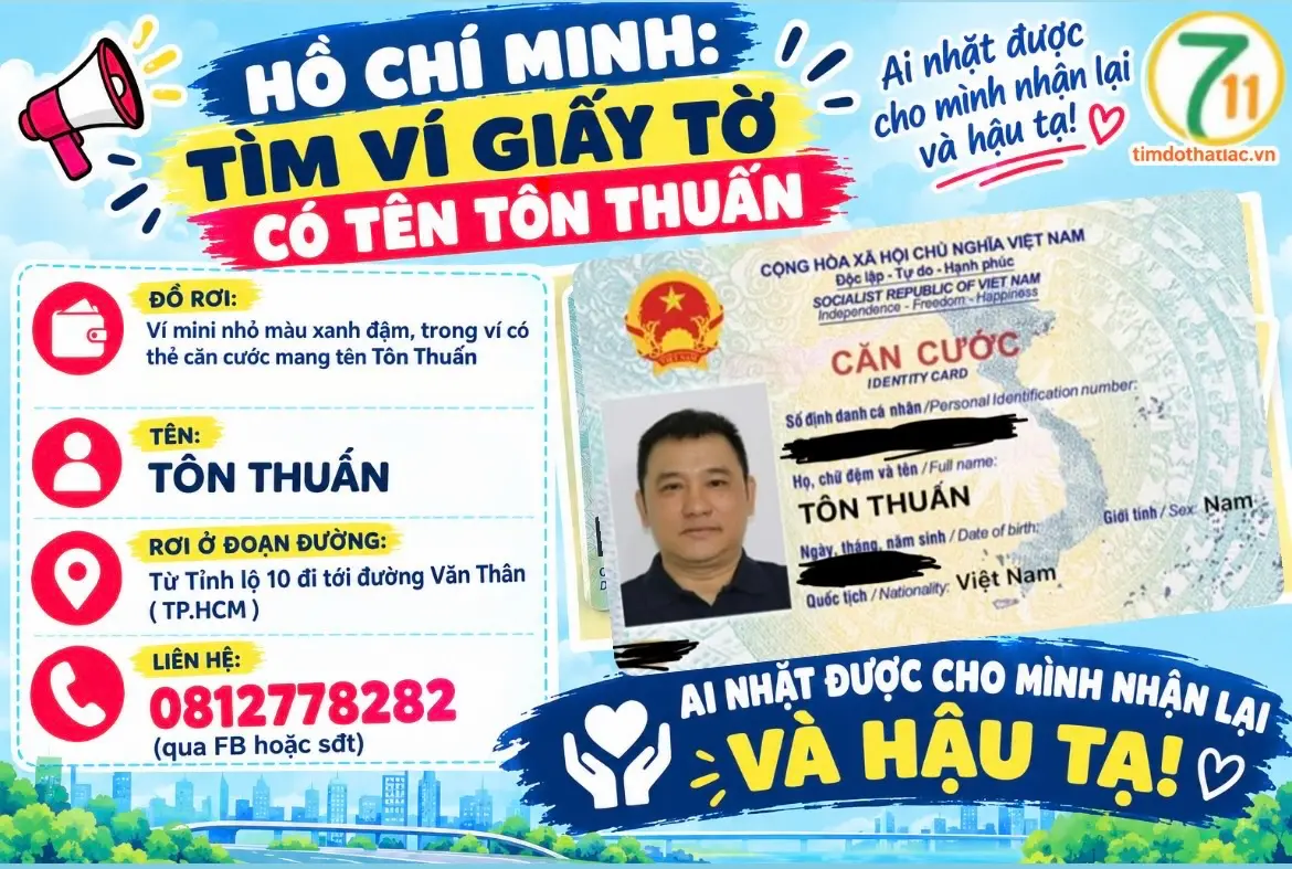 ‼️Hồ Chí Minh: Tìm ví giấy tờ có tên Tôn Thuấn