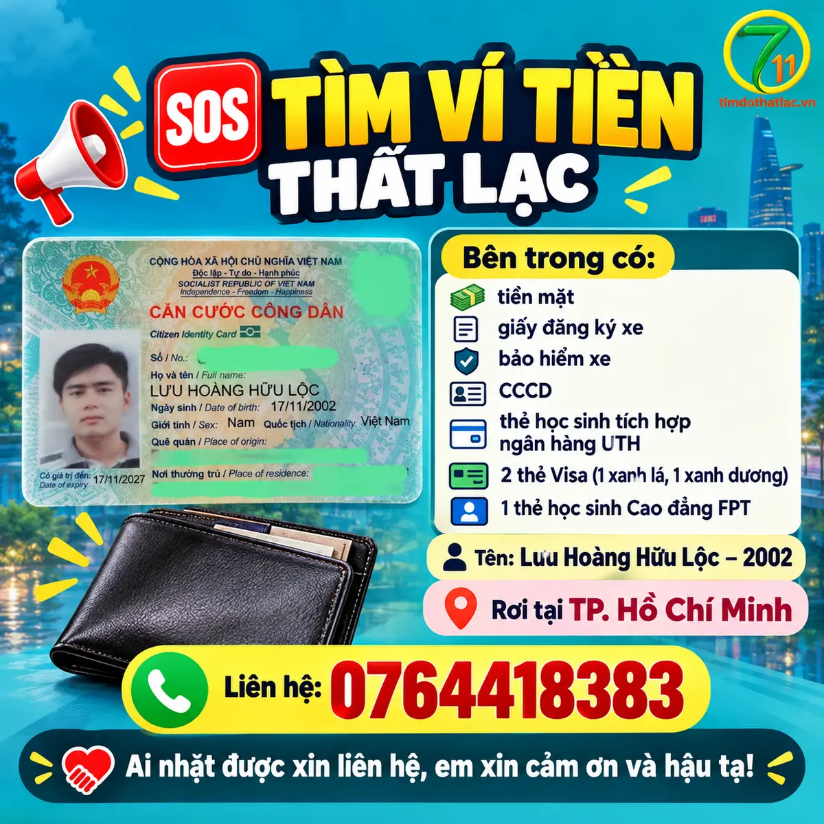 Rơi ví ở Hồ Chí Minh tên Lưu Hoàng Hữu Lộc 2002