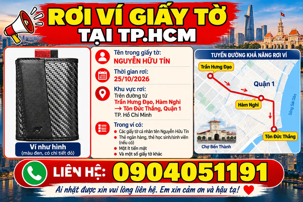 📌 rơi ví tại TPHCM tên Nguyễn Hữu Tín