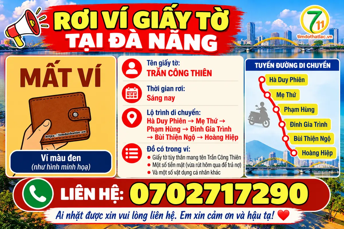 🆘 Rơi ví giấy tờ ở Đà Nẵng tên Trần Công Thiên