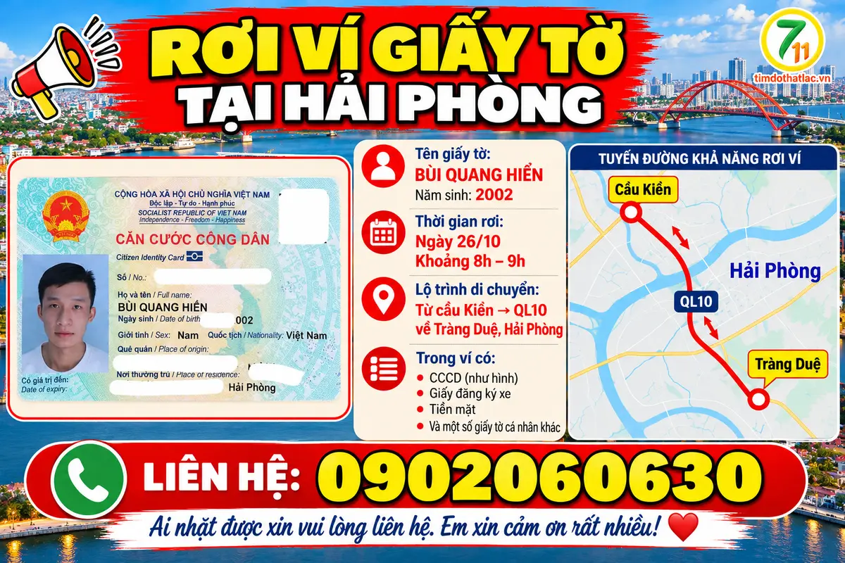 🆘 RƠI VÍ GIẤY TỜ Ở HẢI PHÒNG TÊN BÙI QUANG HIỂN 2002