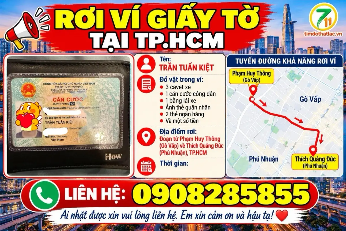 🆘 RƠI VÍ GIẤY TỜ Ở TPHCM TÊN TRẦN TUẤN KIỆT