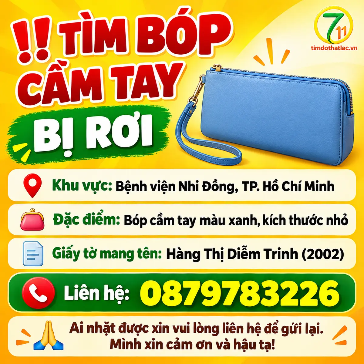 Rơi ví ở Hồ Chí Minh tên Hàng Thị Diễm Trinh 2002