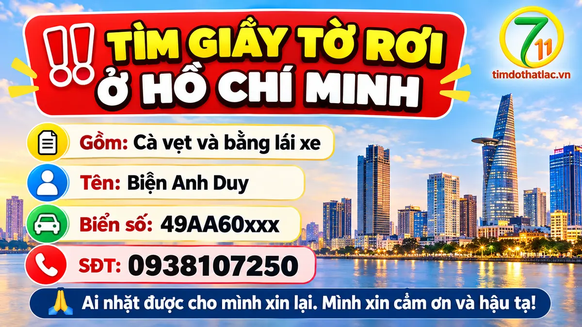 Rơi giấy tờ ở Hồ Chí Minh tên Biện Anh Duy