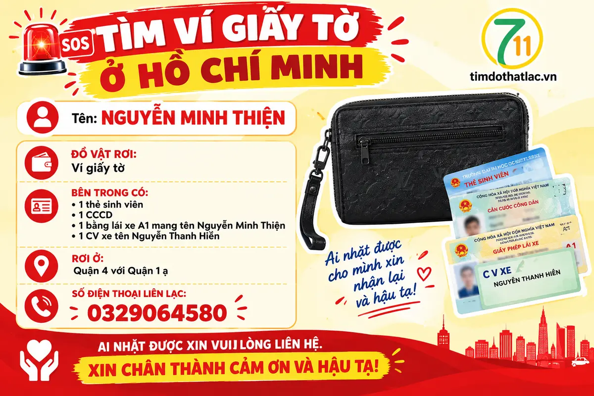 ‼️Hồ Chí Minh: Tìm ví giấy tờ có tên Nguyễn Minh Thiện