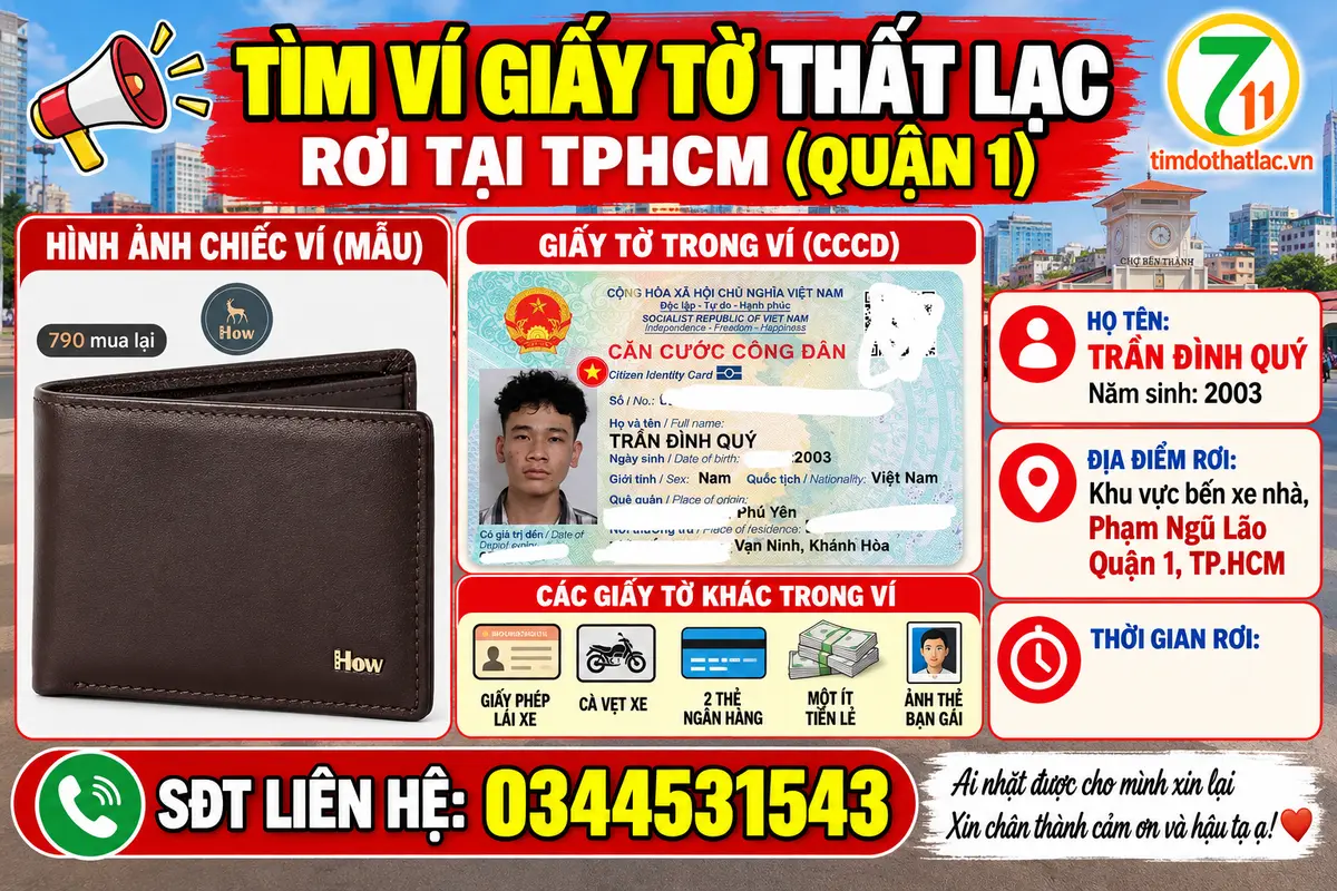 📌 rơi ví tại TPHCM tên Trần Đình Quý 2003
