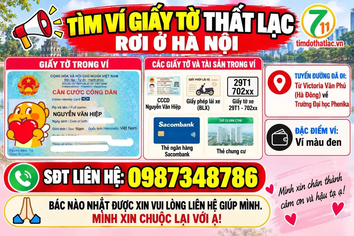 🆘 Rơi ví giấy tờ ở Hà Nội tên Nguyễn Văn Hiệp